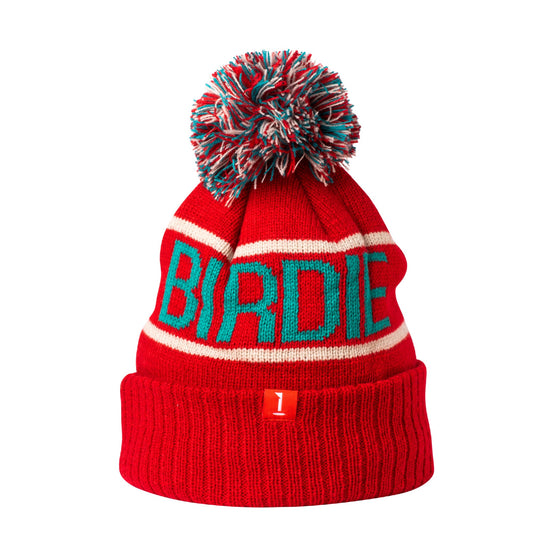 INZO Golf Birdie Blitz Bobble Hat With Fleece Lining - Red/Grey/Teal